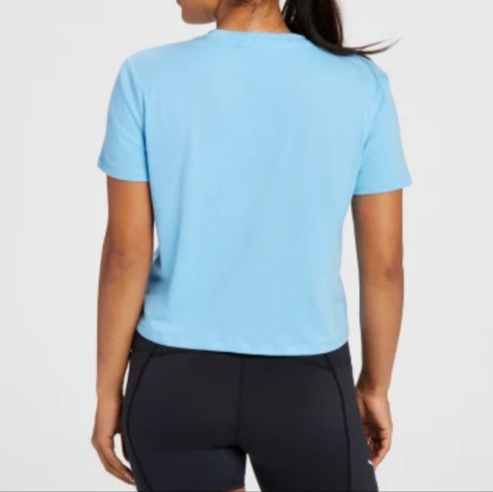HOKA ONE ONE Blue Cropped Running Workout Gym Tee L - Picture 3 of 11